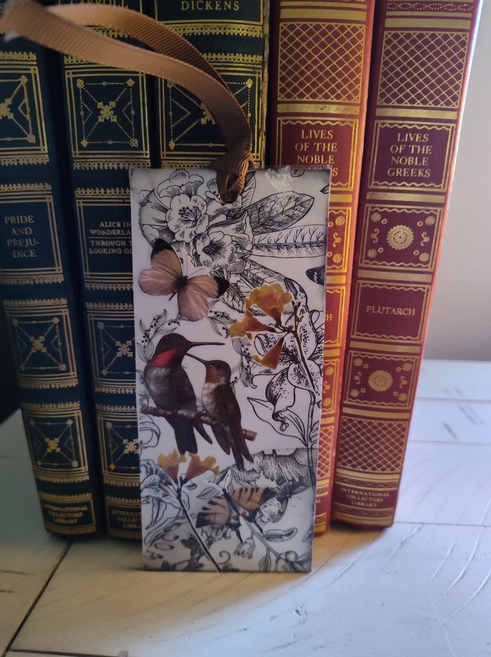 Bird & Floral Bookmark with Ribbon